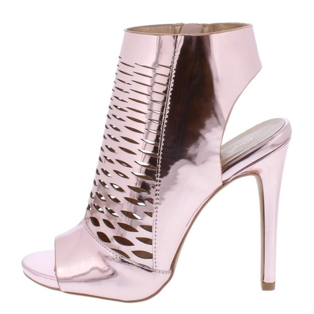 Laser Cut Open Toe Heels - Rose Pink